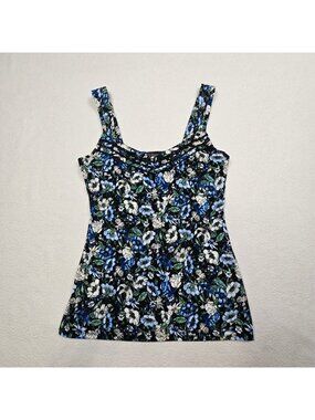 White House Black Market XS Womens Floral Tank Top Blue/Green Sleeveless Stretch
